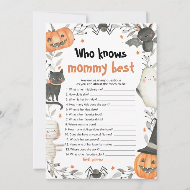 Halloween Who Knows Mummy Best Baby Shower Game Invitation (Front)