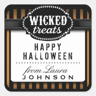Halloween Wicked Treats Orange & Black Striped Square Sticker