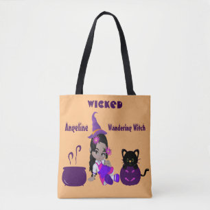 Halloween Wicked Wandering Witch Orange Cute Cat Tote Bag