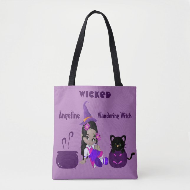 Halloween Wicked Wandering Witch Purple Cute Fun  Tote Bag (Front)