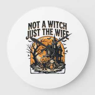 Halloween Wife Shirt Vintage Haunted House Design Large Clock