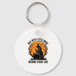 Halloween Wife Shirt Vintage Witch Cauldron Humour Key Ring