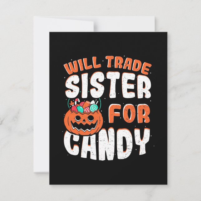 Halloween Will Trade Sister For Candy Thank You Card (Front)