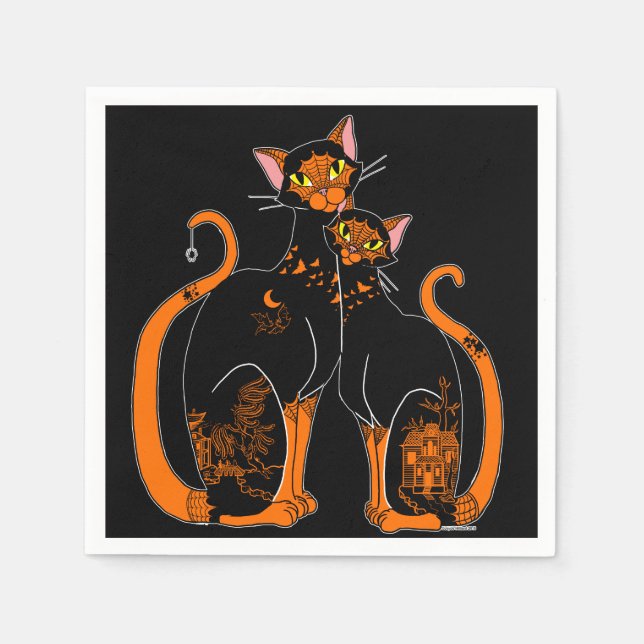 Halloween Willow Pattern Cats Napkin (Front)