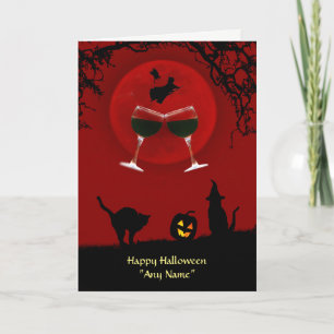 Halloween Wine and Witches Custom Name Card