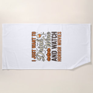 Halloween Wine Horror Movies Vintage Shirt Design_ Beach Towel