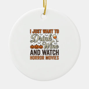 Halloween Wine Horror Movies Vintage Shirt Design_ Ceramic Tree Decoration