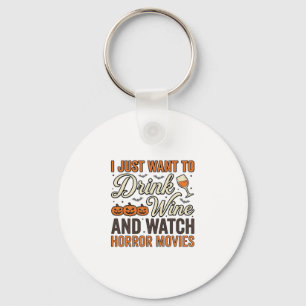Halloween Wine Horror Movies Vintage Shirt Design_ Key Ring