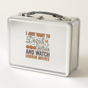 Halloween Wine Horror Movies Vintage Shirt Design_ Metal Lunch Box