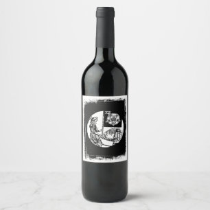 Halloween Wine Tarot Card Death Black & White Wine Label