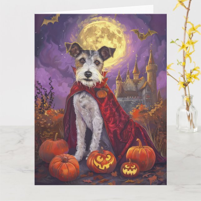 Halloween Wirefox Terrier Vampire Pumpkins Scary Card (Yellow Flower)