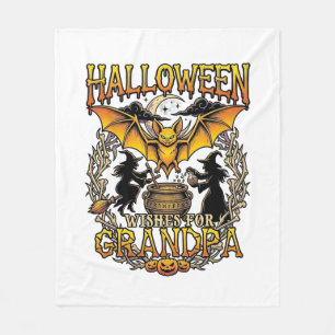 Halloween Wishes Grandpa Bat Witches Cauldron_1 Fleece Blanket
