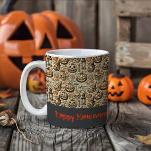 Halloween wishes orange grey stylish coffee mug