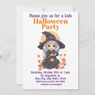 Halloween witch 13 kids, charming sorceress invitation