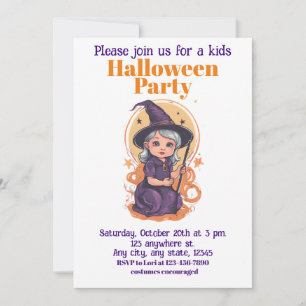Halloween witch 14 kids, charming sorceress invitation