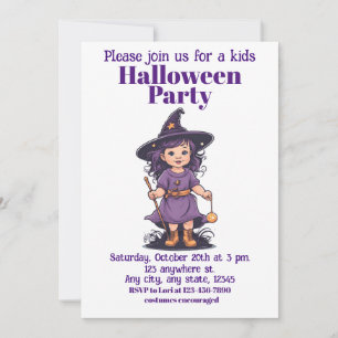 Halloween witch 16 kids, charming sorceress invitation