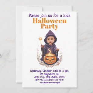 Halloween witch 6 kids, charming sorceress invitation