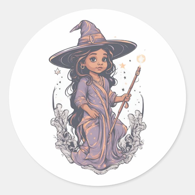 Halloween, witch 7 baby, fun witch, for kids,t classic round sticker (Front)