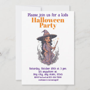 Halloween witch 7 kids, charming sorceress invitation