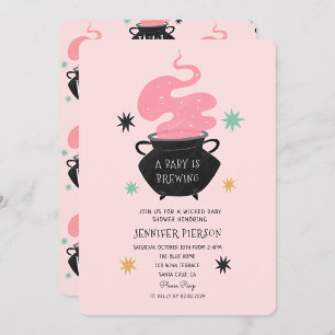 Halloween Witch A Baby Is Brewing Baby Shower Invitation