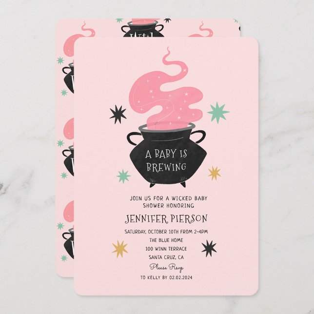 Halloween Witch A Baby Is Brewing Baby Shower Invitation (Creator Uploaded)