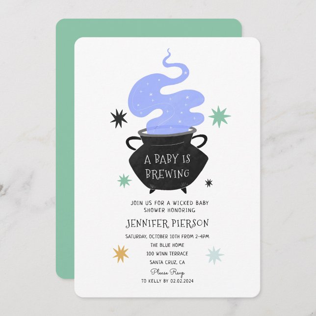 Halloween Witch A Baby Is Brewing Baby Shower Invitation (Creator Uploaded)