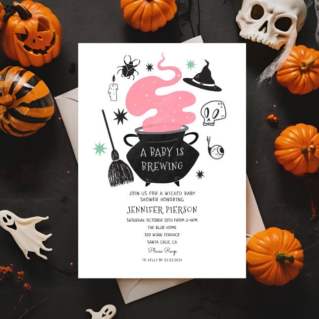 Halloween Witch A Baby Is Brewing Baby Shower Invitation (Creator Uploaded)