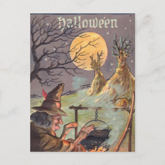 Halloween Witch - A Scary Night out - Vintage Art Postcard