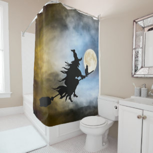 Halloween Witch and Black Cat Shower Curtain