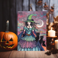 Halloween Witch and Black Cats Molly Harrison