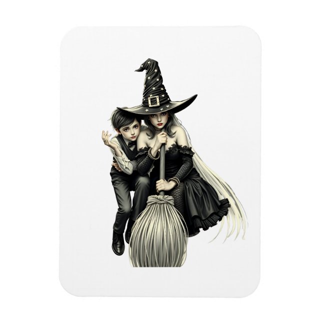 Halloween Witch and Boy: Dark Magic Duo Magnet (Vertical)
