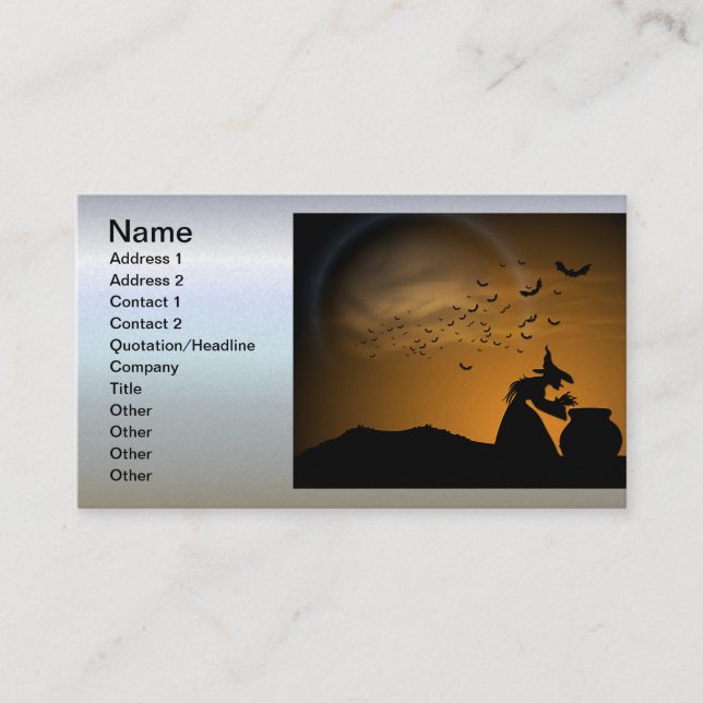 Halloween Witch and Cauldron with Bats Business Card (Front)