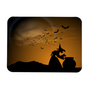 Halloween Witch and Cauldron with Bats Magnet