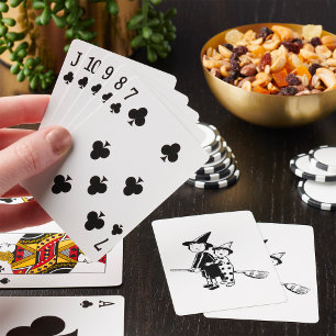Halloween Witch and Clown Riding Broomstick Playing Cards