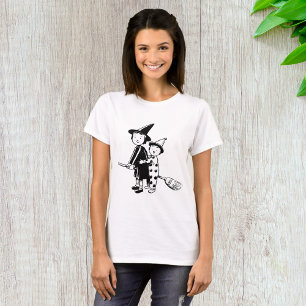 Halloween Witch and Clown Riding Broomstick T-Shirt