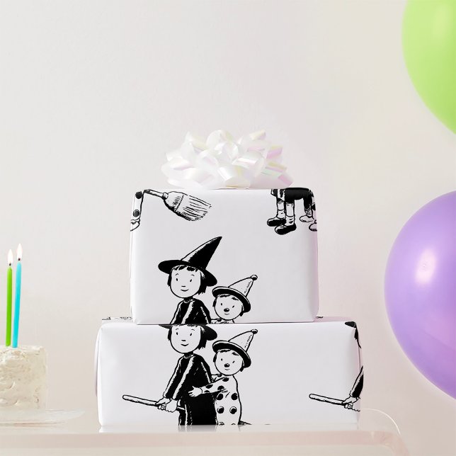 Halloween Witch and Clown Riding Broomstick Wrapping Paper (Creator Uploaded)