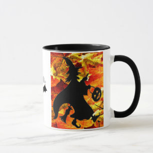 Halloween Witch and Fall Leaves Mug