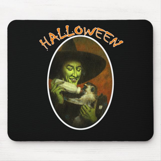 Halloween Witch And Flying Monkey Mouse Pad (Front)