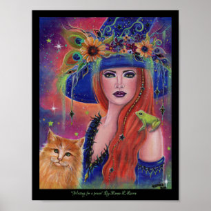 Halloween witch and frog by Renee Lavoie Poster