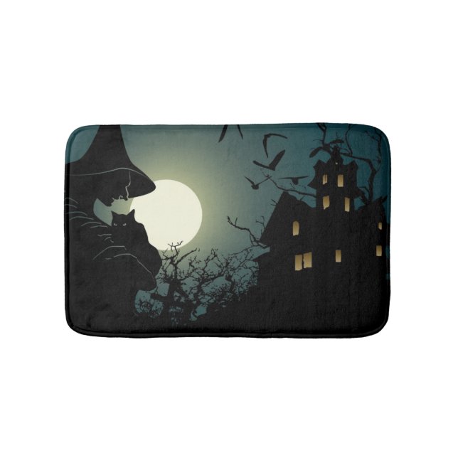 Halloween: witch and hounted house bath mat (Front)