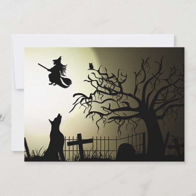 Halloween Witch and Howling Dog Card (Front)