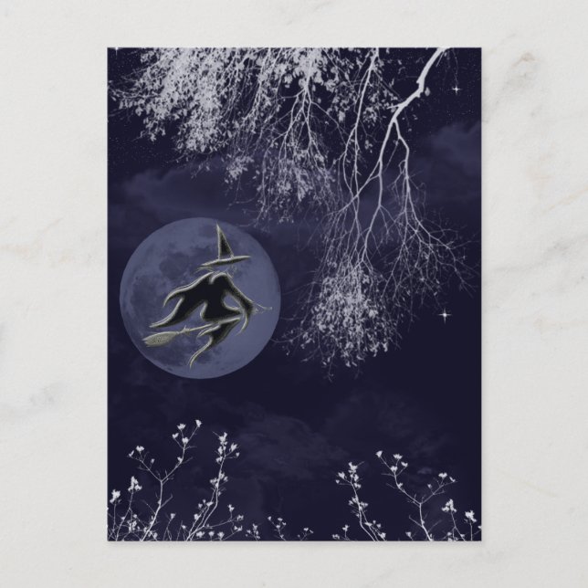 Halloween Witch and Moon Postcard (Front)