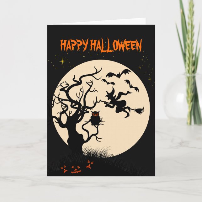 Halloween Witch And Owl Greeting Card (Front)