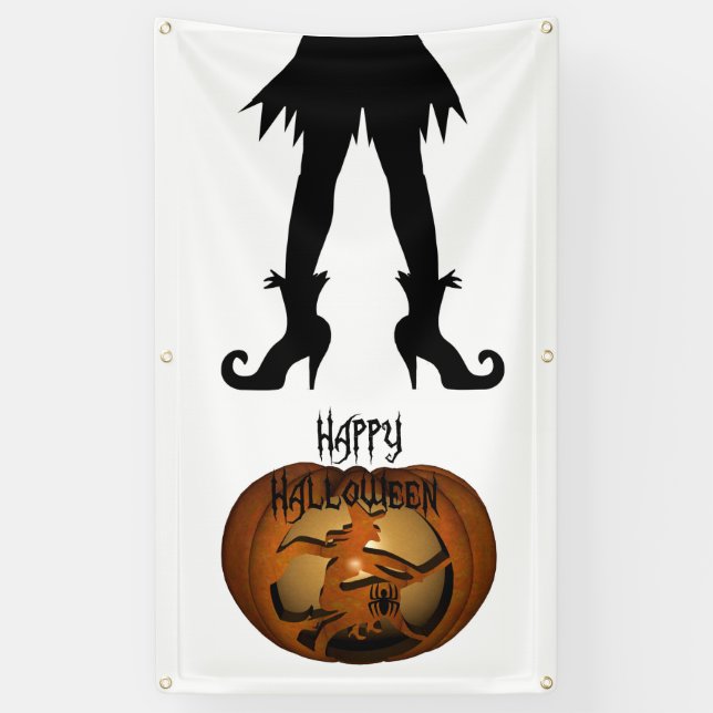 Halloween Witch and Pumpkin Banner (Vertical)