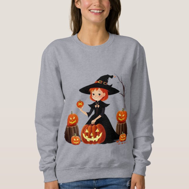 Halloween Witch And Pumpkin Harvest Fun Sweatshirt (Front)