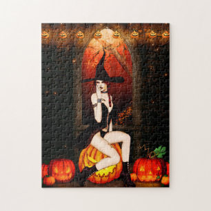 Halloween Witch and pumpkins Jigsaw Puzzle