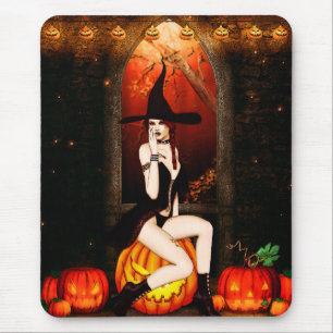 Halloween Witch and pumpkins Mouse Pad