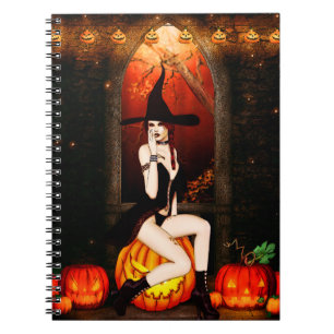 Halloween Witch and pumpkins Spiral Notebook