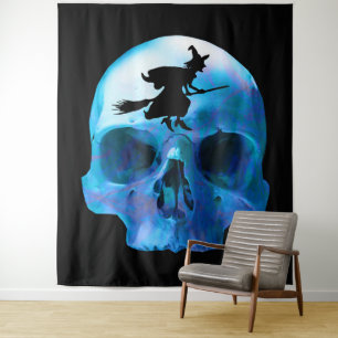 Halloween Witch and Skull Tapestry