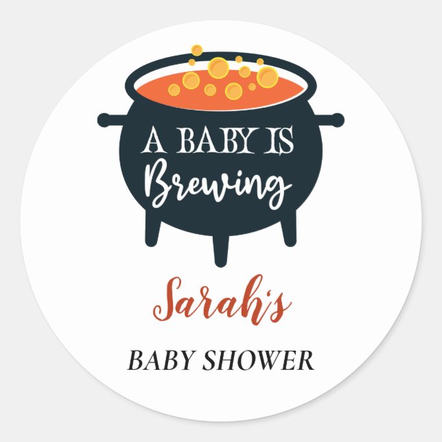 Halloween Witch Baby Shower, Custom name Classic Round Sticker (Front)
